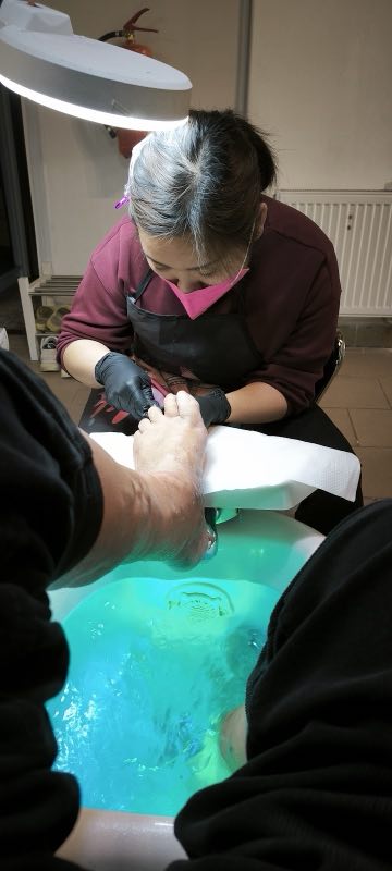 A pedicure treatment in progress at the salon